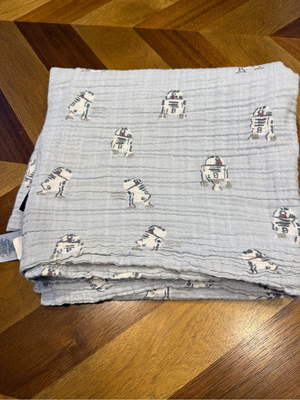 Pottery Barn Kids Light Blue Star Wars R2-D2 Muslin Swaddle small flaw